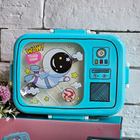 Blue Customized steel food container with spoon - Radio Bento design