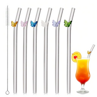 Cute Glass Straw with Cleaning Brush - Set of 6
