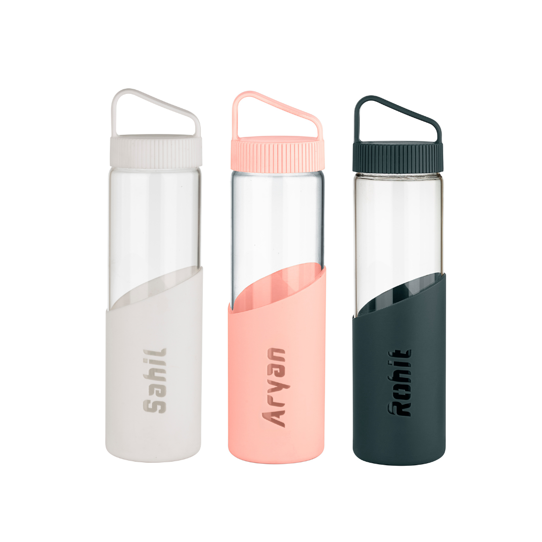 Elegant Personalized Glass Bottle - SiliBella | 750ml Water Bottle