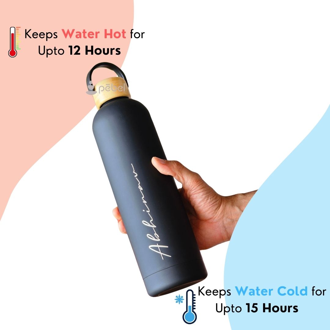 Personalized Ultra Luxurious Vacuum Insulated Steel Water Bottles with wooden lid