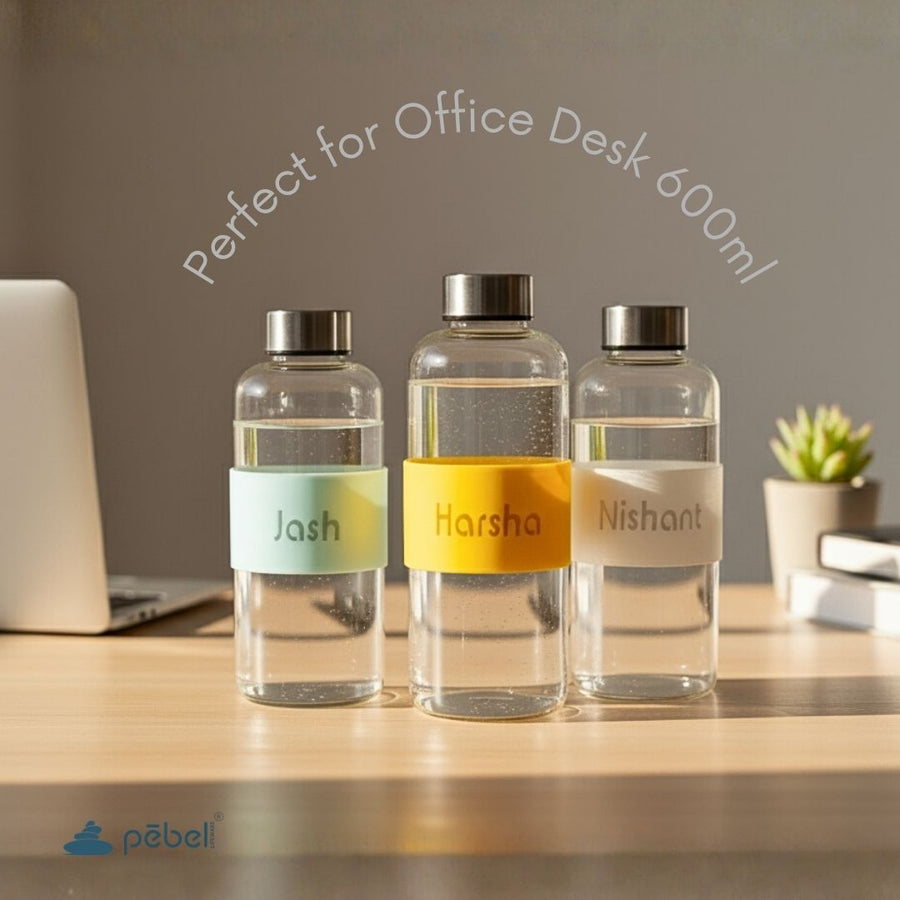 Personalized Glass Bottle with Silicone Sleeve Band 600ml