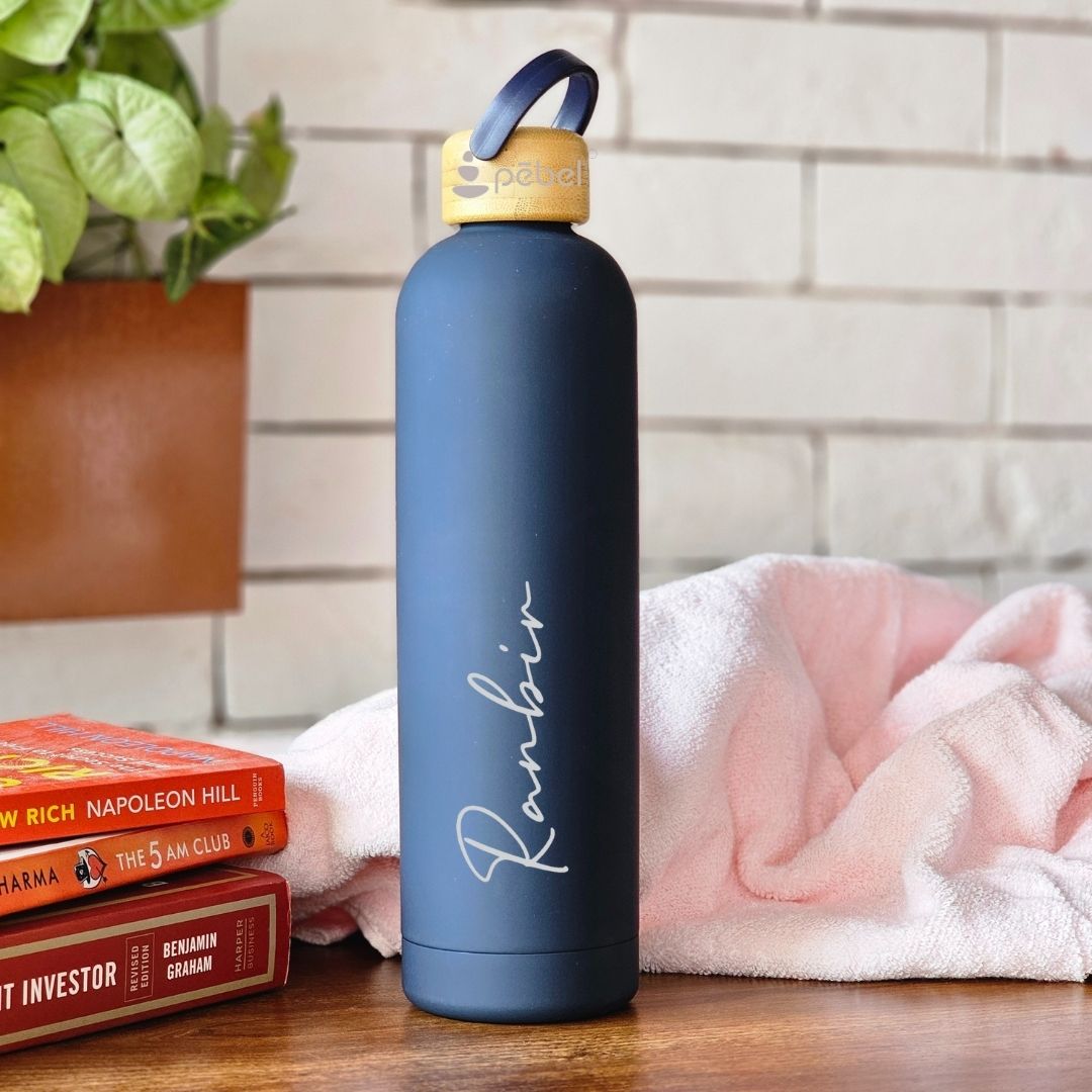 Personalized Ultra Luxurious Vacuum Insulated Steel Water Bottles with wooden lid