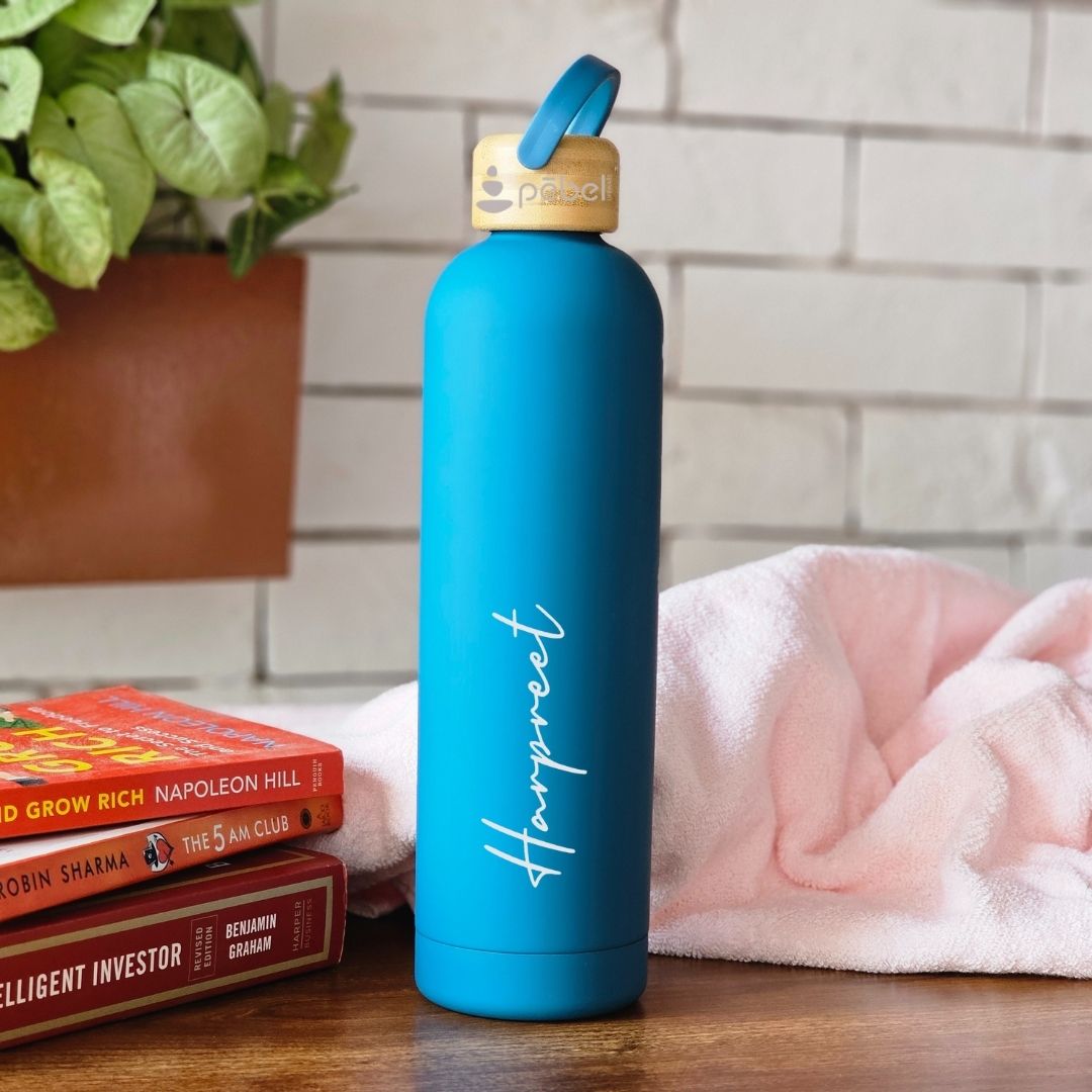 Personalized Ultra Luxurious Vacuum Insulated Steel Water Bottles with wooden lid