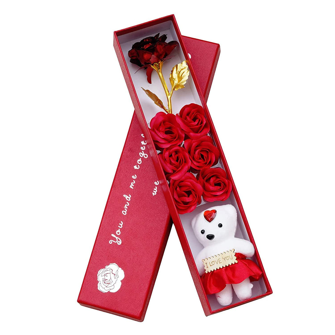 Premium Rose Flower with Teddy & Rose Petals in Luxury Gift Box