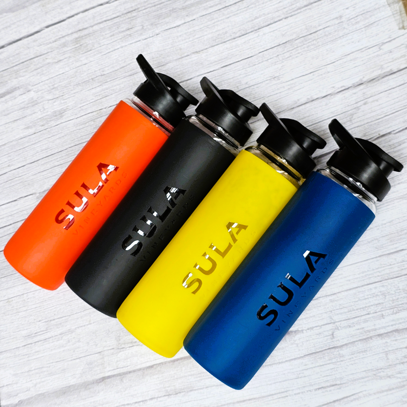 Signature Glass Bottle with Logo on Silicone Sleeve