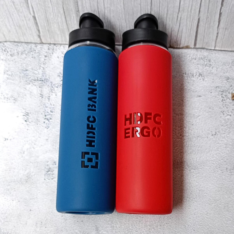 Signature Glass Bottle with Logo on Silicone Sleeve