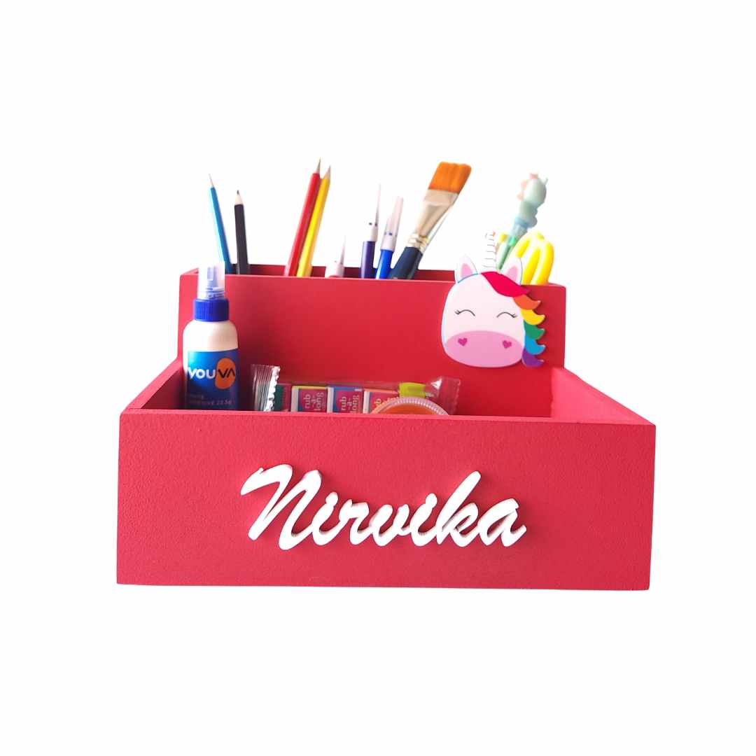 Personalized Desk Stationery Organizer for Kids | Sturdy Wood