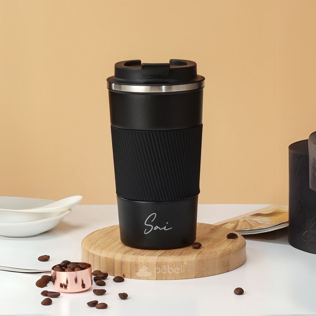 Personalized Insulated Coffee Mug with Silicone Grip