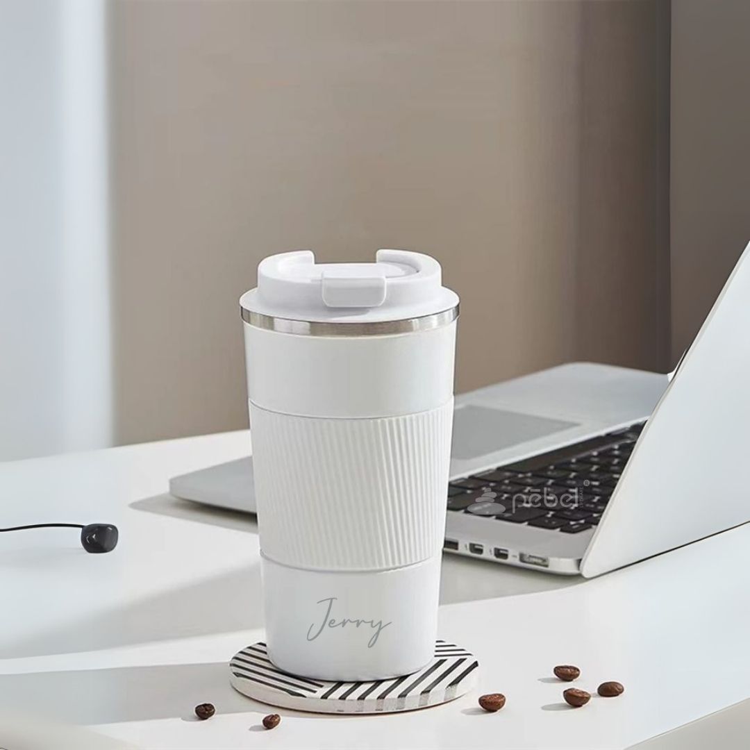 Personalized Insulated Coffee Mug with Silicone Grip