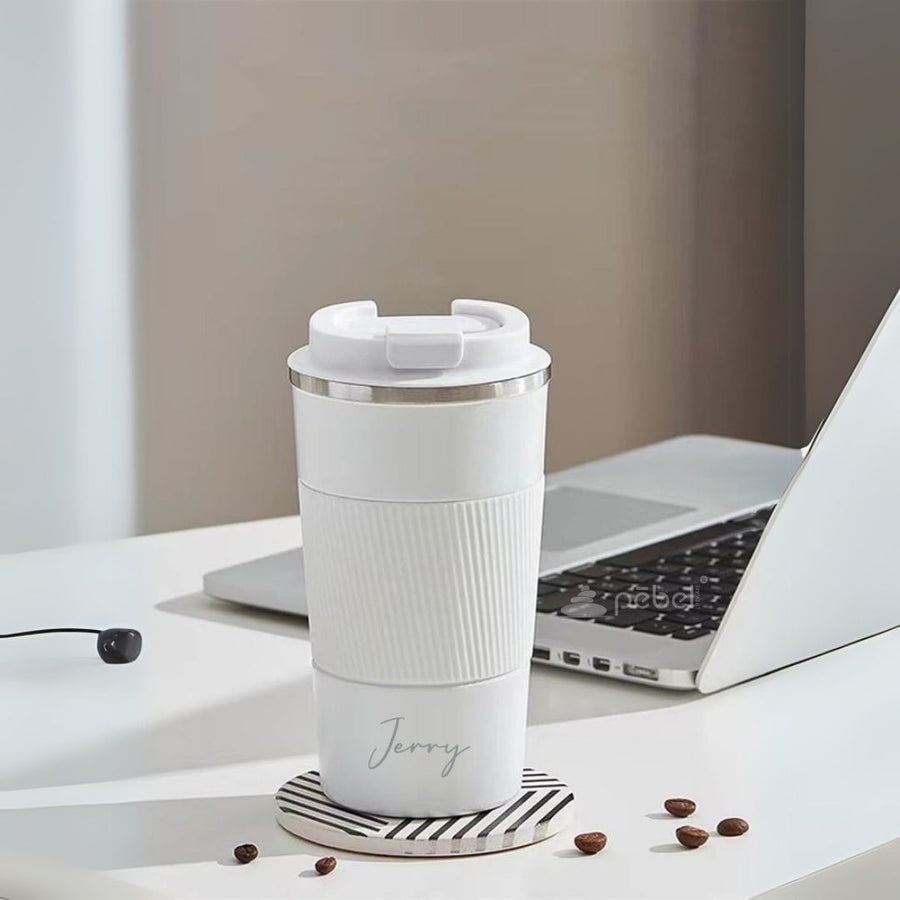 Personalized Insulated Coffee Mug with Silicone Grip