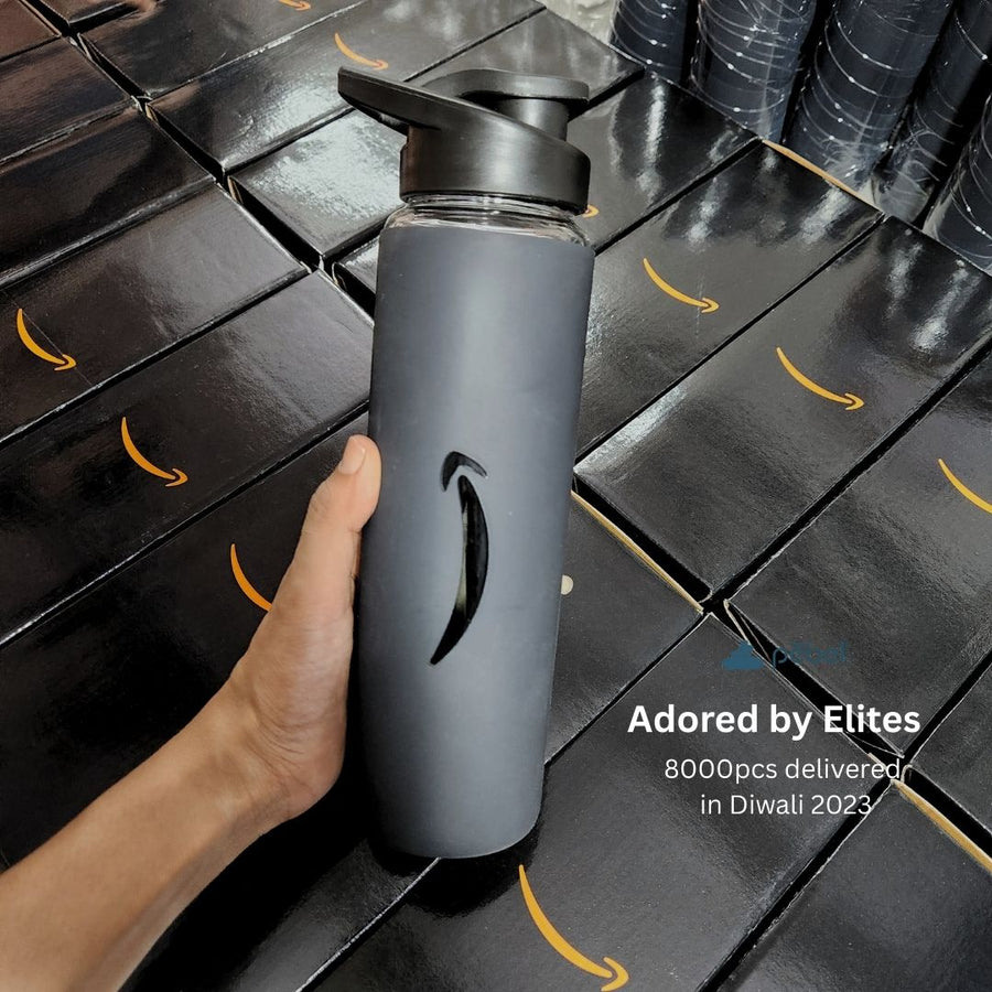 Signature Glass Bottle with Logo on Silicone Sleeve