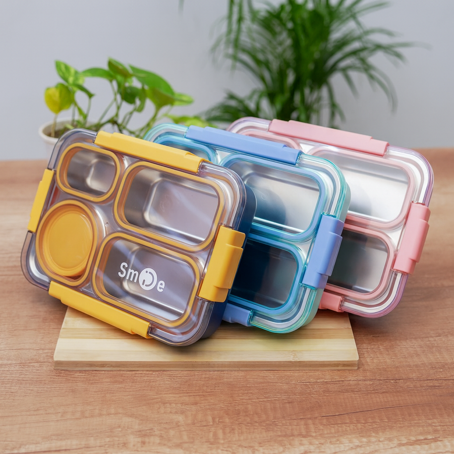 Leakproof Bento Customized Steel Lunch Box New| 4 compartments - Bowl, Spoon & Chopsticks