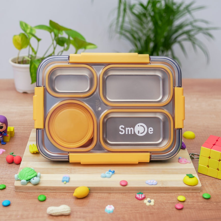 Leakproof Bento Customized Steel Lunch Box New| 4 compartments - Bowl, Spoon & Chopsticks