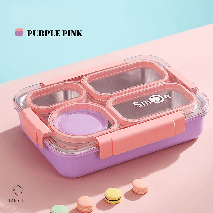 Leakproof Bento Customized Steel Lunch Box New| 4 compartments - Bowl, Spoon & Chopsticks