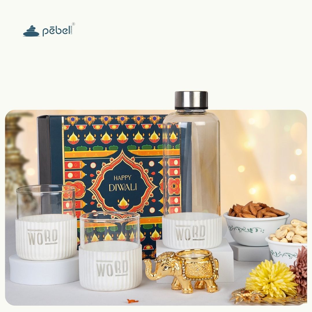 Drinking Glass Set with Company Logo - Perfect Diwali Gift Hamper