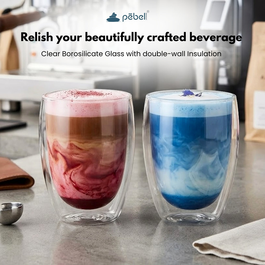 Bistro Style Double Wall Glass Tumbler | Elegant & Heat Resistant | 350ml Set of 2