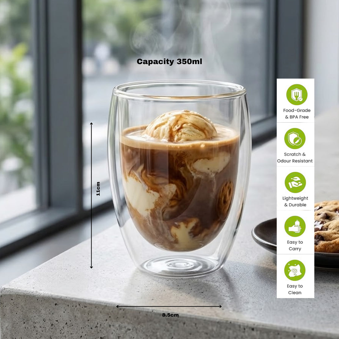 Bistro Style Double Wall Glass Tumbler | Elegant & Heat Resistant | 350ml Set of 2