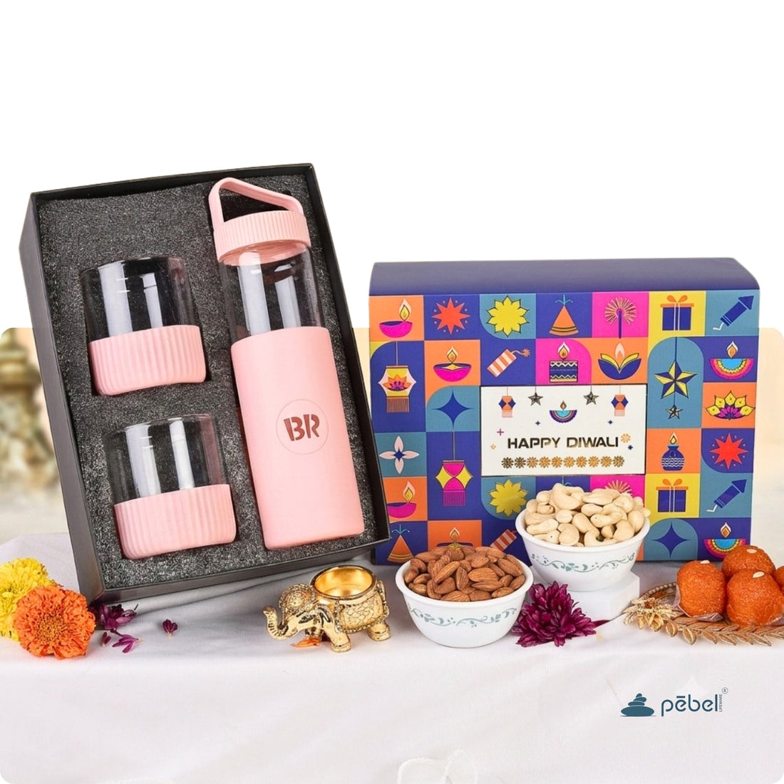 Luxury Diwali gift box with reusable glass bottles