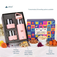 Diwali Hamper - Custom Logo Elegant Bottle & Drinking Glass with Elegant Diya