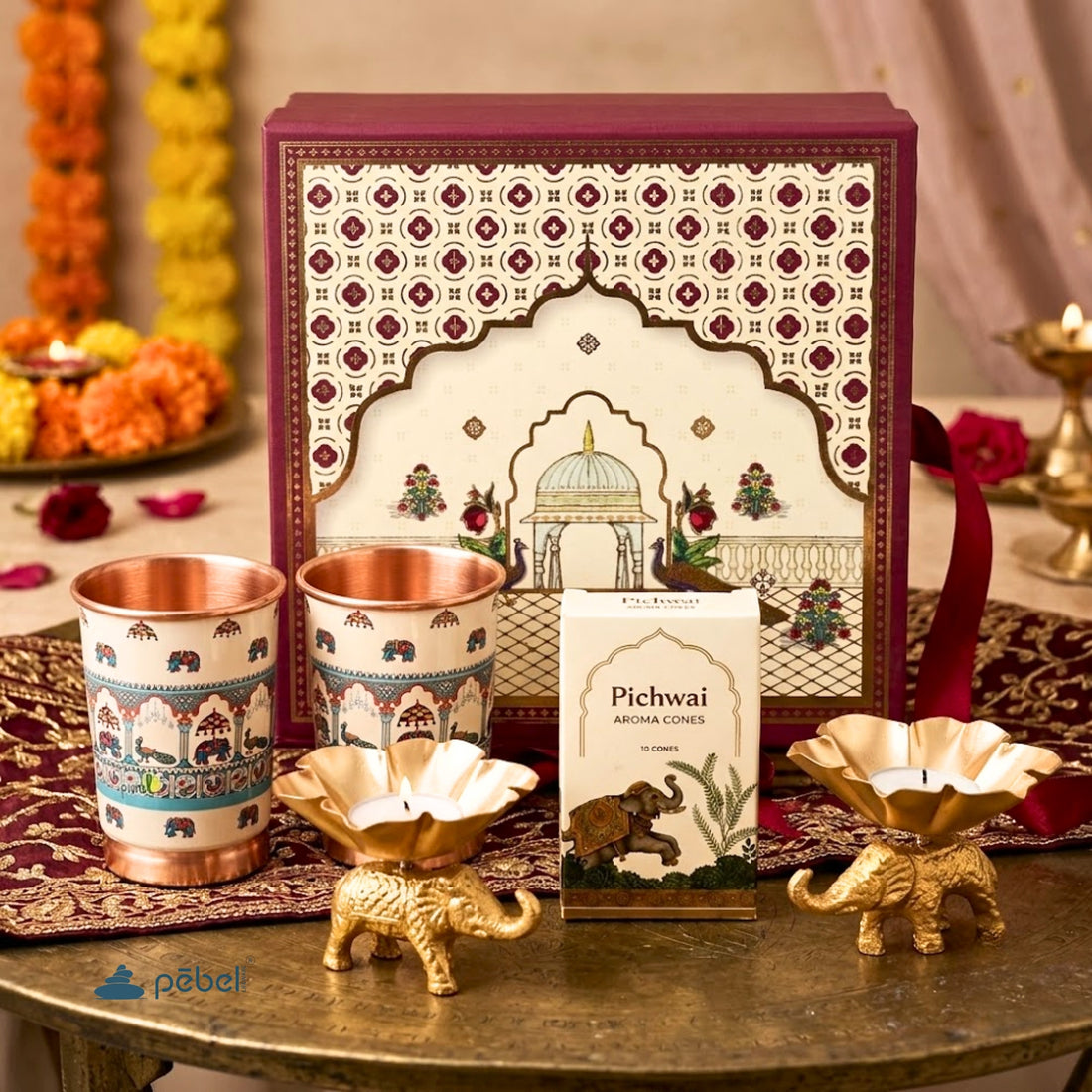 Luxury Indian Diwali Meenakari Copper Glass Set Hamper | Premium Corporate Gift