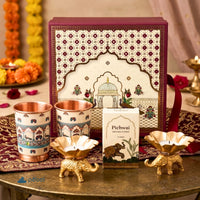Luxury Indian Diwali Meenakari Copper Glass Set Hamper | Premium Corporate Gift