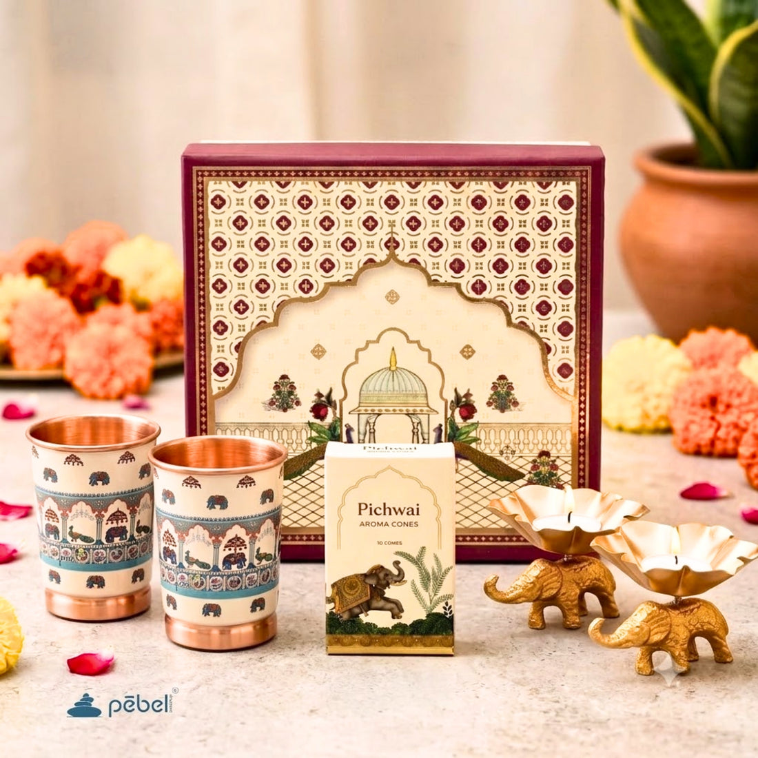 Luxury Indian Diwali Meenakari Copper Glass Set Hamper | Premium Corporate Gift