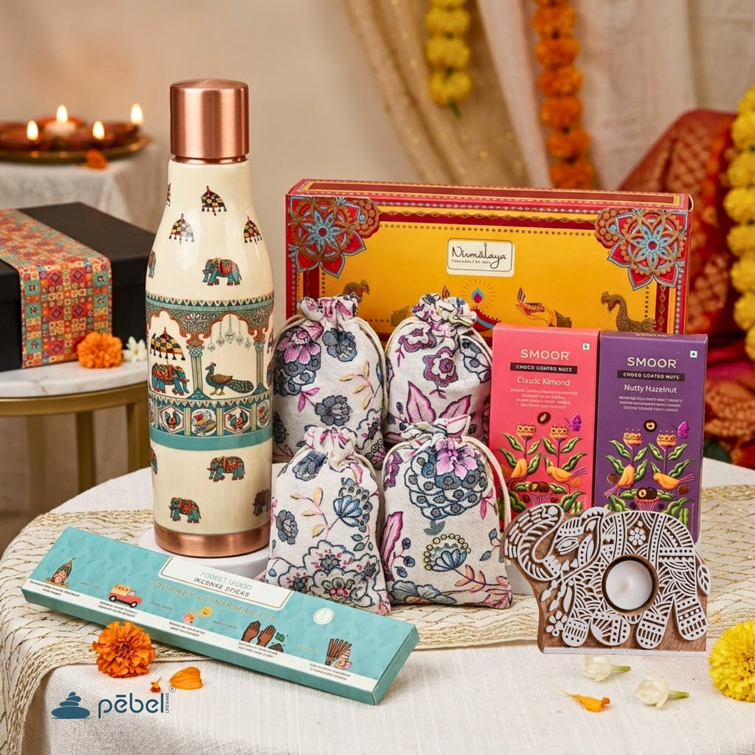 Traditional Premium Diwali Gift Hamper with Copper Bottle, Dryfruits