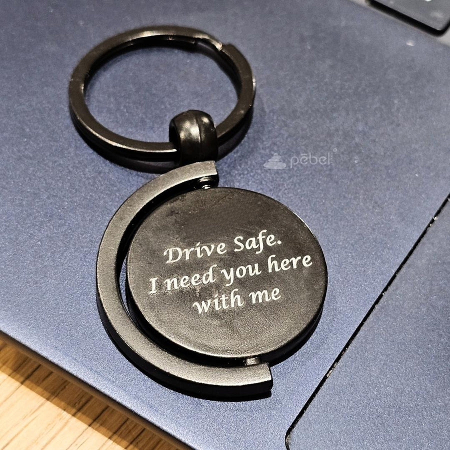 Personalized Drive Safe Wood & Metal Keychain