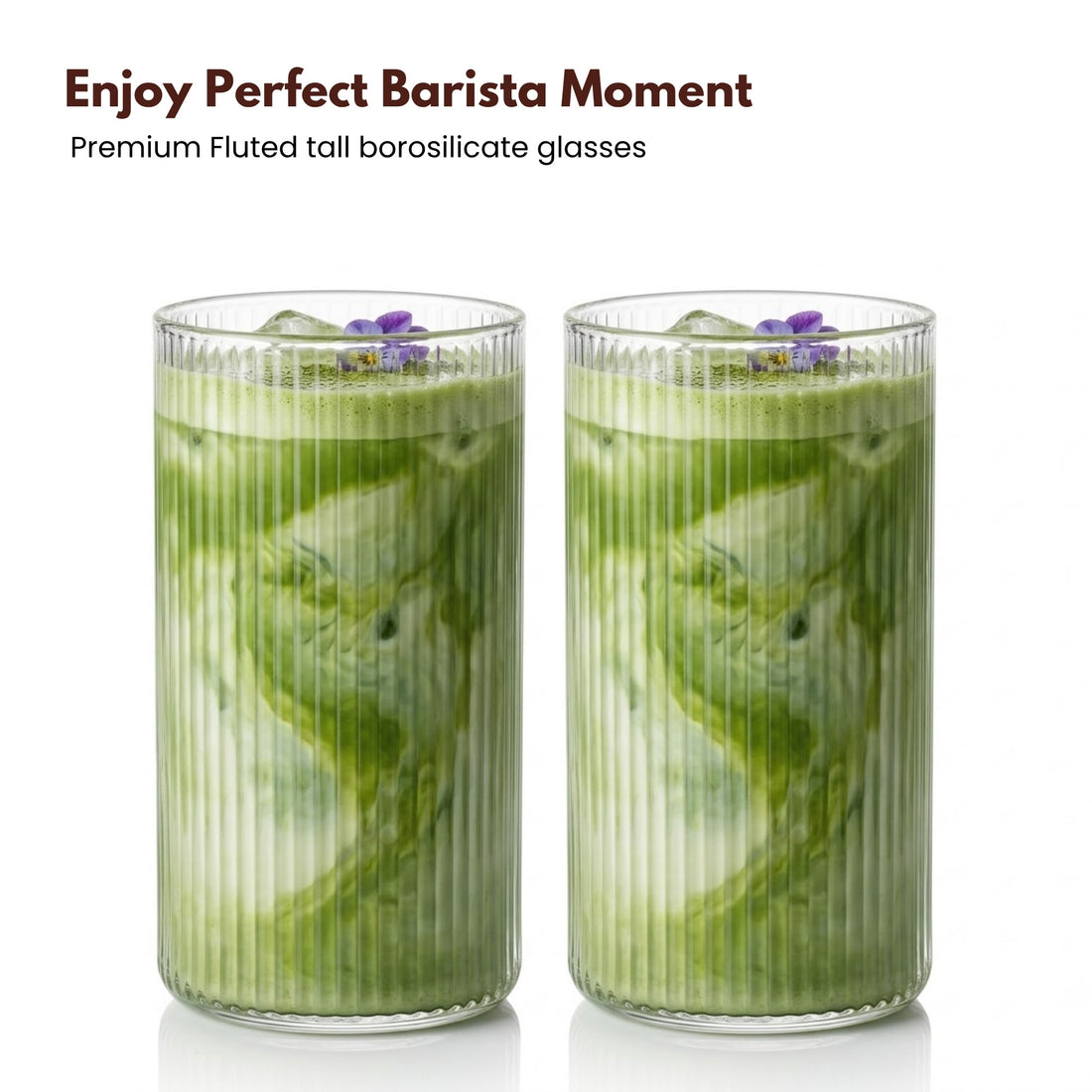 Fluted Minimalist Glasses  Set of 2. Ideal for Dessert, Iced Coffee, Matcha, Smoothies.