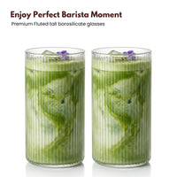 Fluted Minimalist Glasses  Set of 2. Ideal for Dessert, Iced Coffee, Matcha, Smoothies.