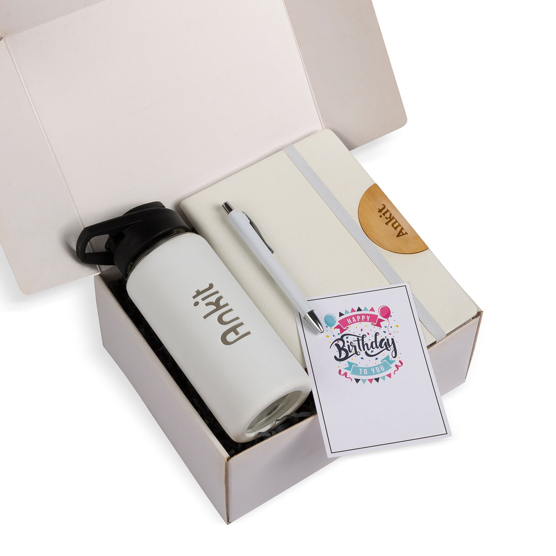 Personalized Gift Hamper | Glass Bottle, Diary & Pen