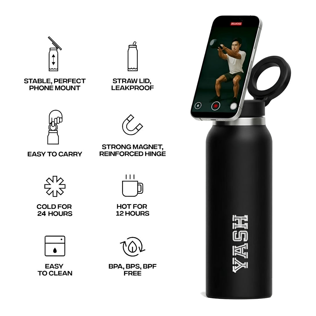 MagSafe Personalized Insulated Steel Bottle | Magnetic Phone Tripod Mount Bottles