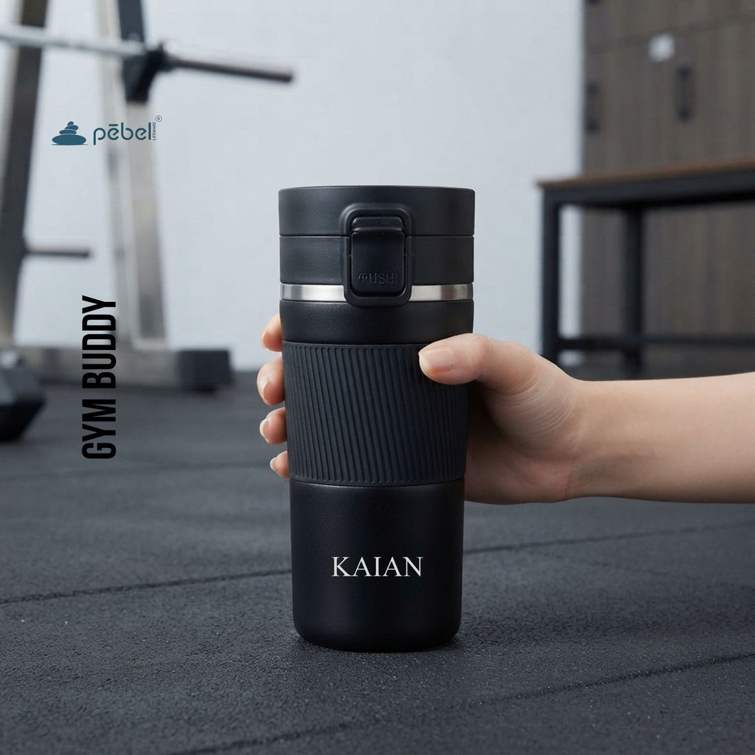 Personalized Thermos Flask Bottle with Sillcone Grip-  Stainless Steel - Travel Mug with Filter