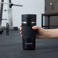 Personalized Thermos Flask Bottle with Sillcone Grip-  Stainless Steel - Travel Mug with Filter