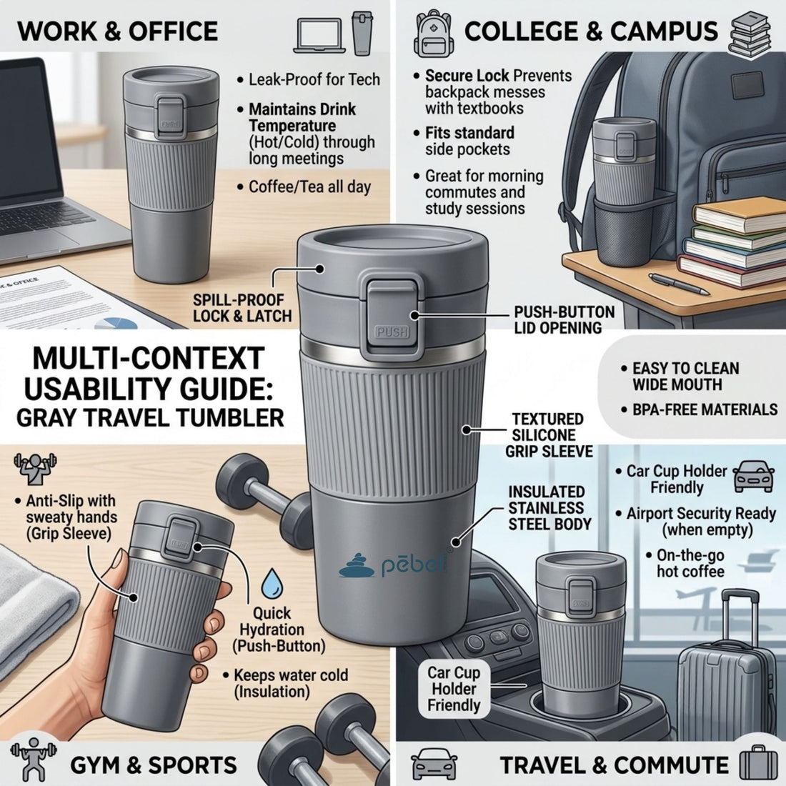 Personalized Thermos Flask Bottle with Sillcone Grip-  Stainless Steel - Travel Mug with Filter