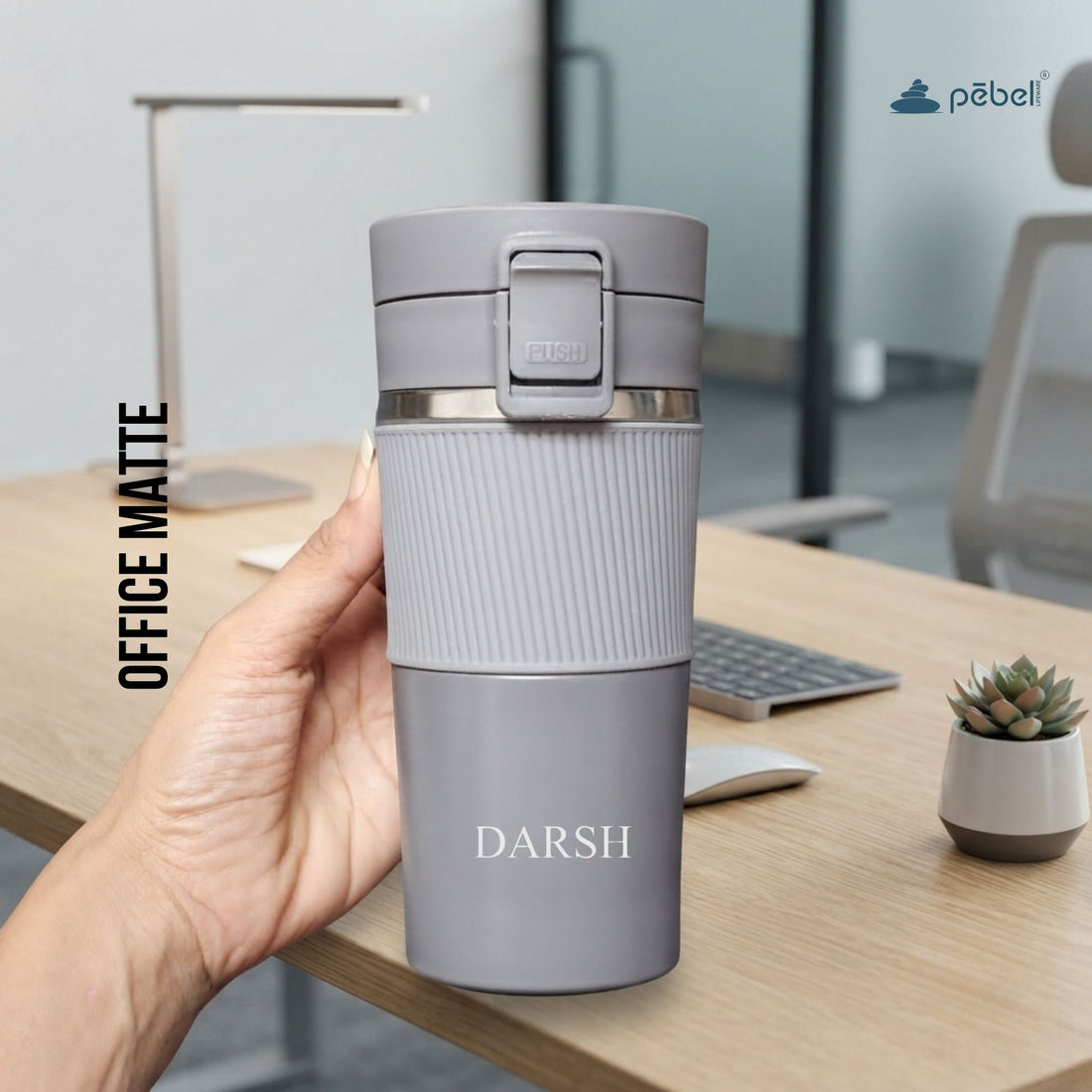 Personalized Thermos Flask Bottle with Sillcone Grip-  Stainless Steel - Travel Mug with Filter