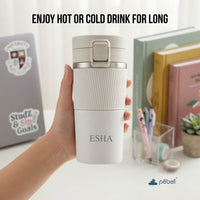 Personalized Thermos Flask Bottle with Sillcone Grip-  Stainless Steel - Travel Mug with Filter