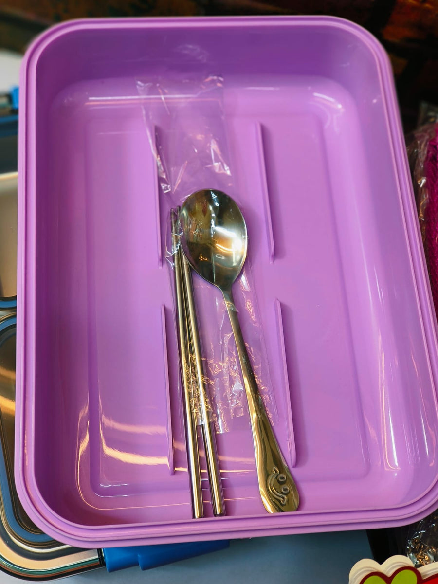 Leakproof Bento Customized Steel Lunch Box New| 3 compartments - Food Container, Chopstick & Spoon