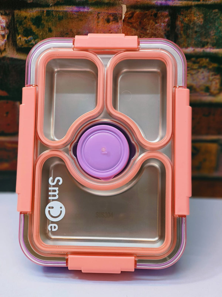 Leakproof Bento Customized Steel Lunch Box New| 3 compartments - Food Container, Chopstick & Spoon