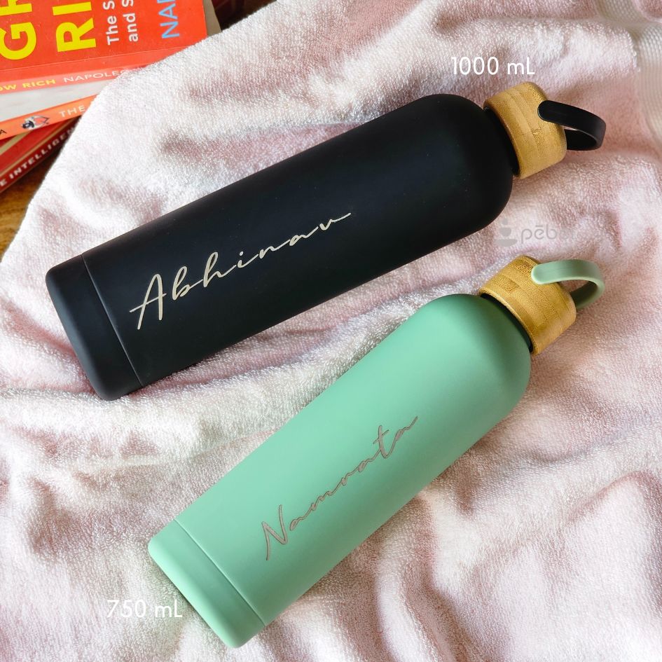 Personalized Ultra Luxurious Vacuum Insulated Steel Water Bottles with wooden lid