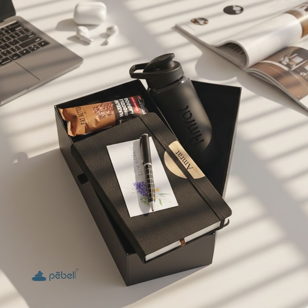 Personalized Gift Hamper | Glass Bottle, Diary & Pen