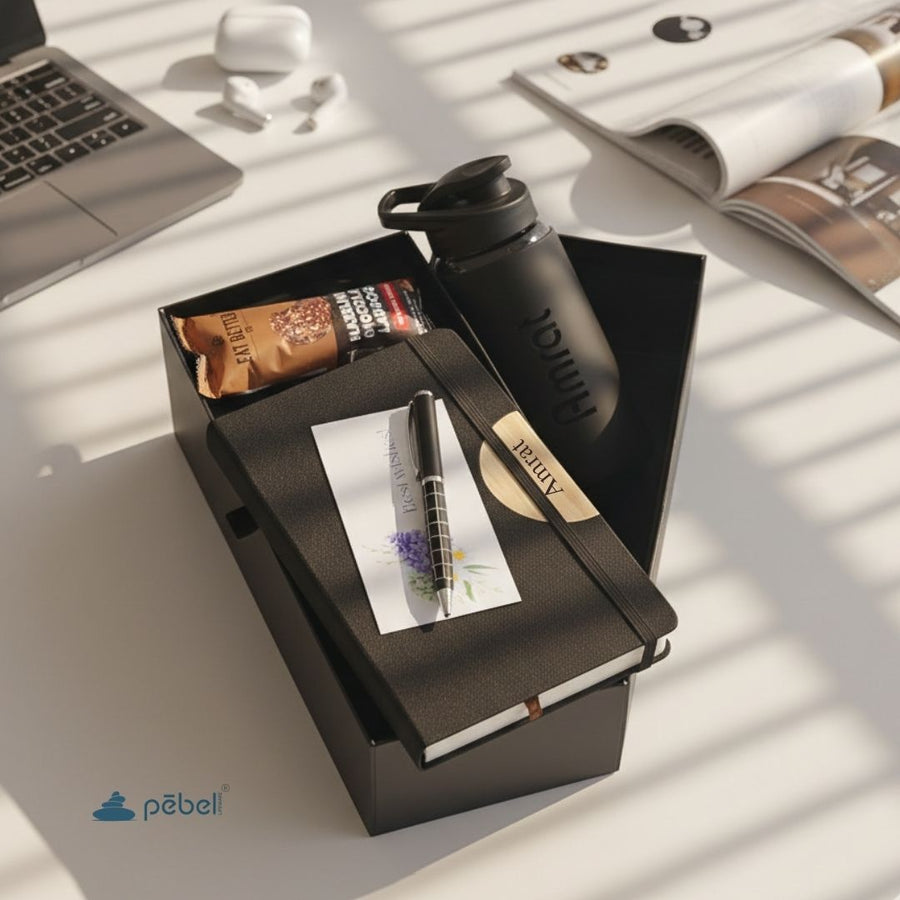 Personalized Gift Hamper | Glass Bottle, Diary & Pen