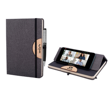 D Style Bamboo Notebook With Phone Stand And Elastic Fastener