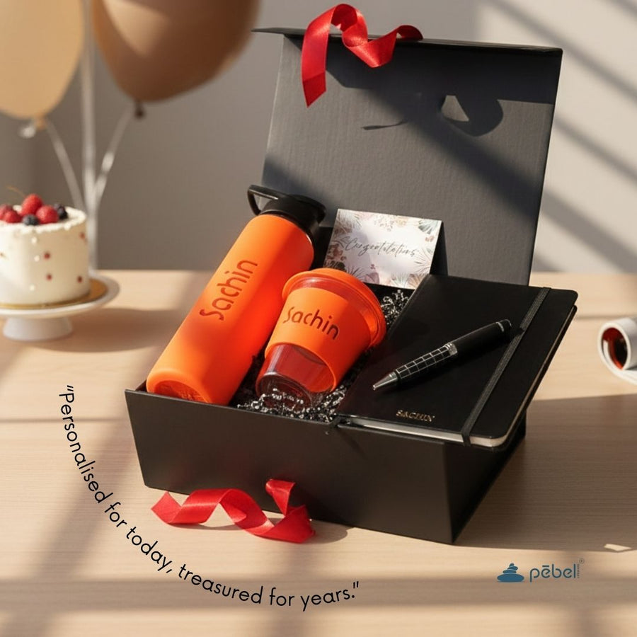 Best Seller Signature Personalized Birthday Gift Hamper - L | Glass Bottle, Mug, Diary & Pen