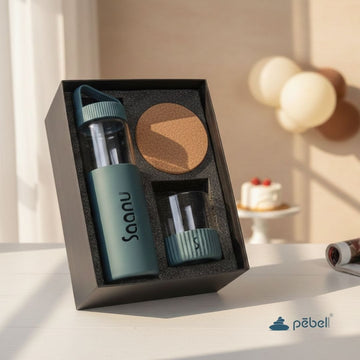 Stylish Personalized Gift Hamper | Glass Bottle, Drinking Glass & Coaster