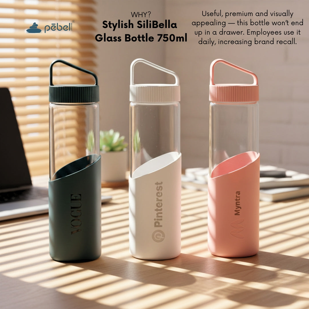 SiliBella Personalized Glass Bottle with Silicone Sleeve | 750ml - Your Logo
