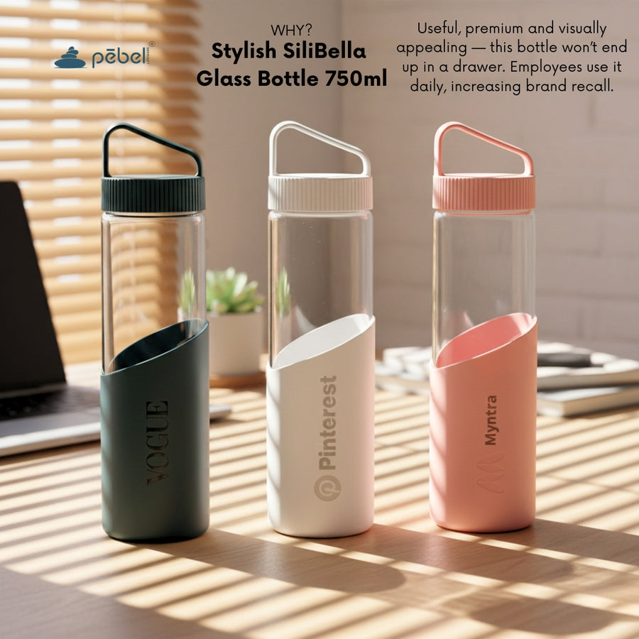 SiliBella Personalized Glass Bottle with Silicone Sleeve | 750ml - Your Logo