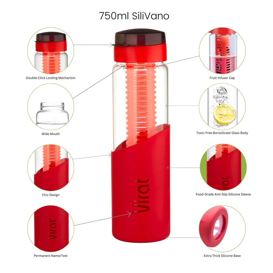 Infuser Personalized Glass Bottle - SiliVano | 750ml Infuser Bottle