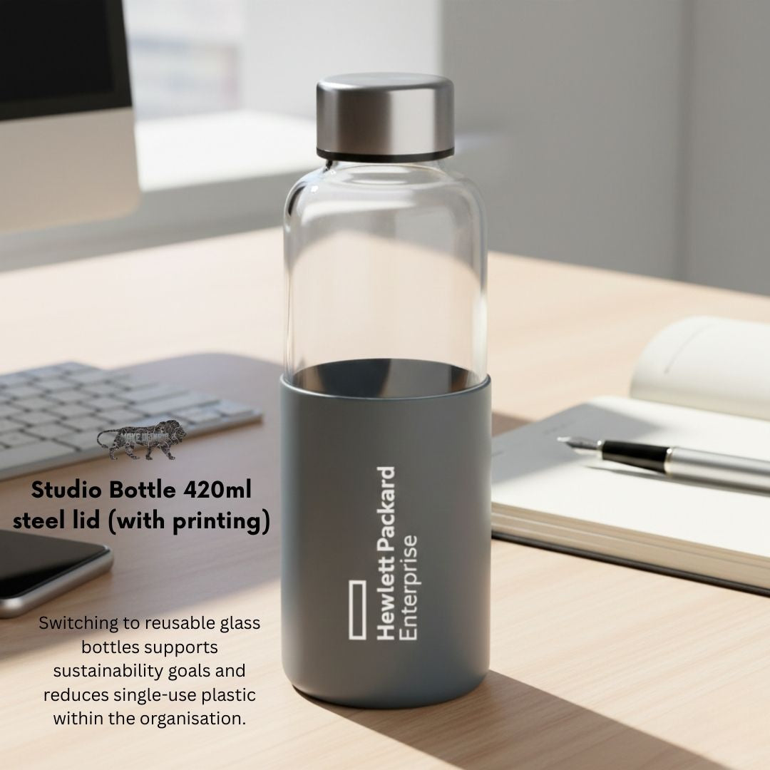 Studio Glass Bottle with Silicone Sleeve Custom Logo