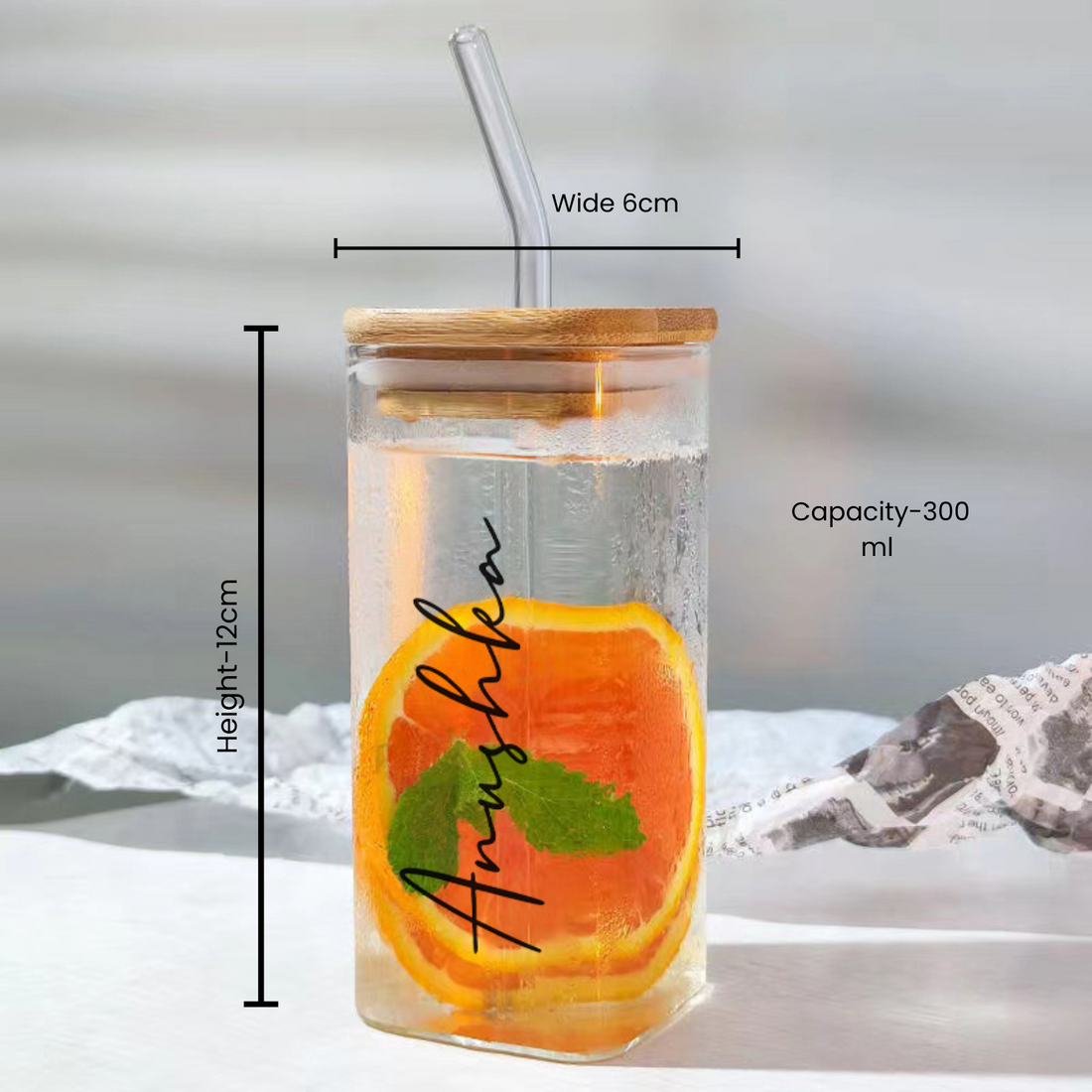 Personalized Square Shaped Juice/Coffee Tumbler with Glass Straw
